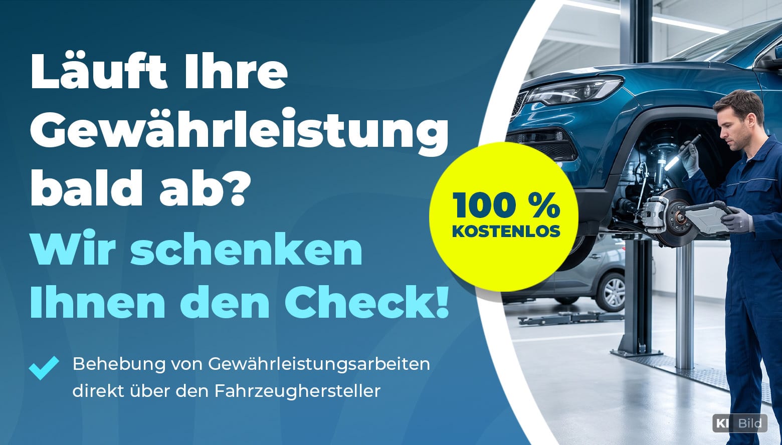 Kostenloser Gewährleistungscheck mit Prüfung und Behebung abgedeckter Mängel direkt über den Fahrzeughersteller.